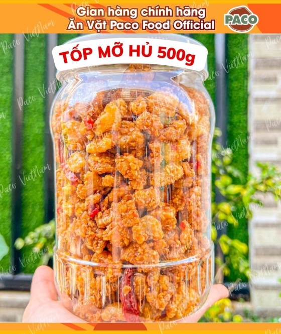 TỐP MỠ DA GIÒN MẮM TỎI HƯƠNG VỊ ĐỘC QUYỀN CHUẨN NHÀ LÀM PACO FOOD HỦ LỚN 500g